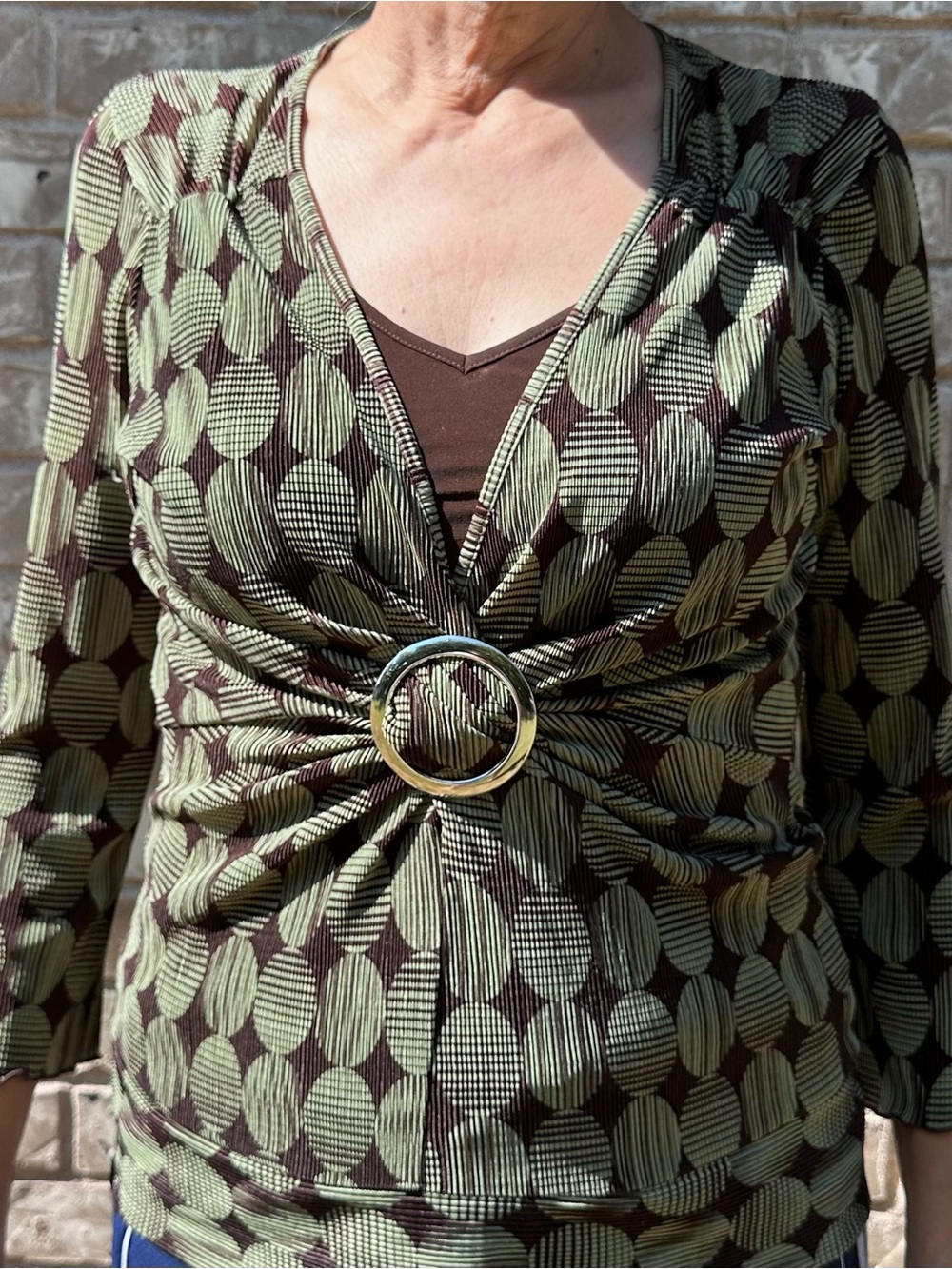 ✨ Notations Retro Y2K Geometric Ring Accent Faux Wrap Blouse ✨